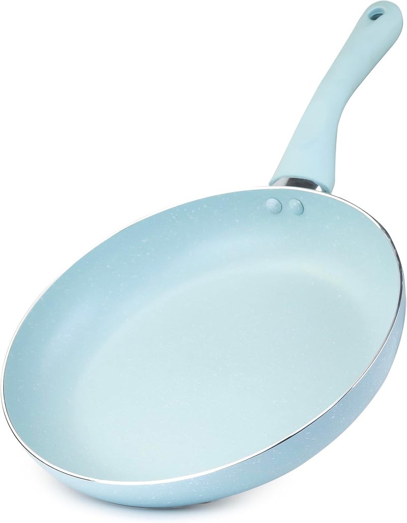 Wilson Oak Frying Pan Nonstick - Flat Bottom, Cast Aluminum Stir Fry Pan with Marble Coating and Soft touch handle for Gas, Electric & Ceramic Stove - Dia 24cm - Blue - Image 1